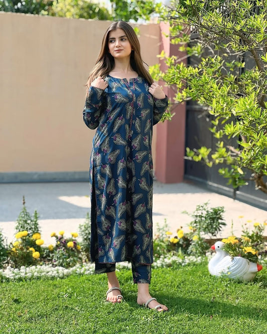 Neelofur Printed Suit – Summer Arabic Lilen 2-Piece Set | Branded Paste Printing