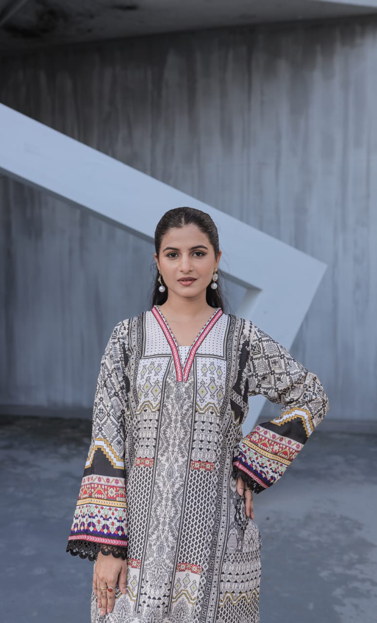 Ash Gary Digital 2 Pcs Coord Set | Silky Lawn Ready-to-Wear Outfit