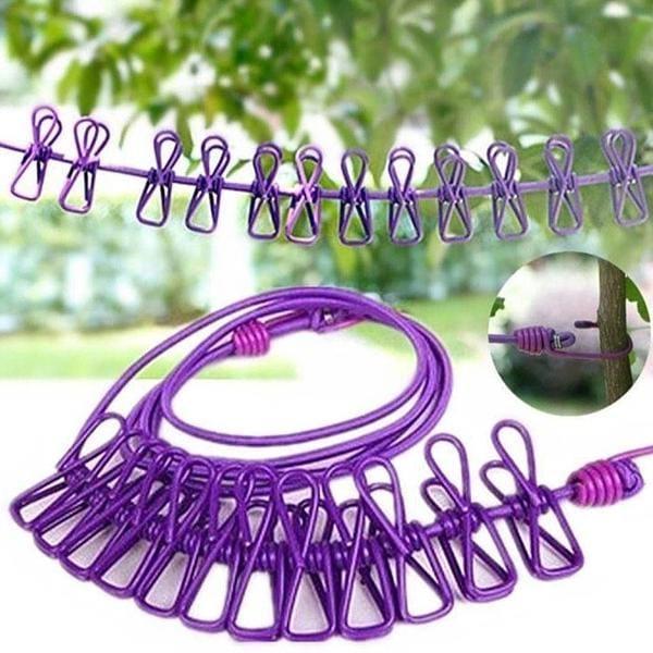 Portable Elastic Laundry Drying Rope with Clips