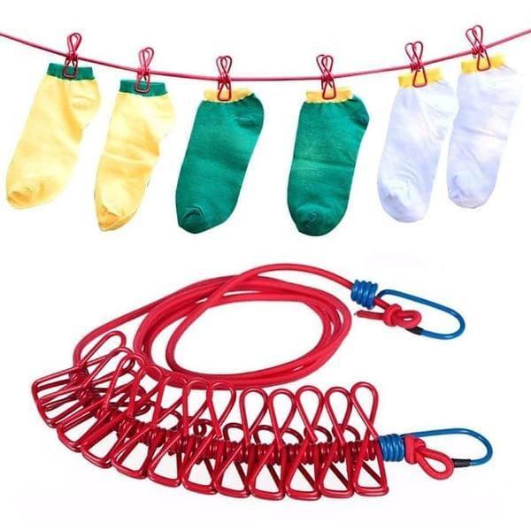 Portable Elastic Laundry Drying Rope with Clips