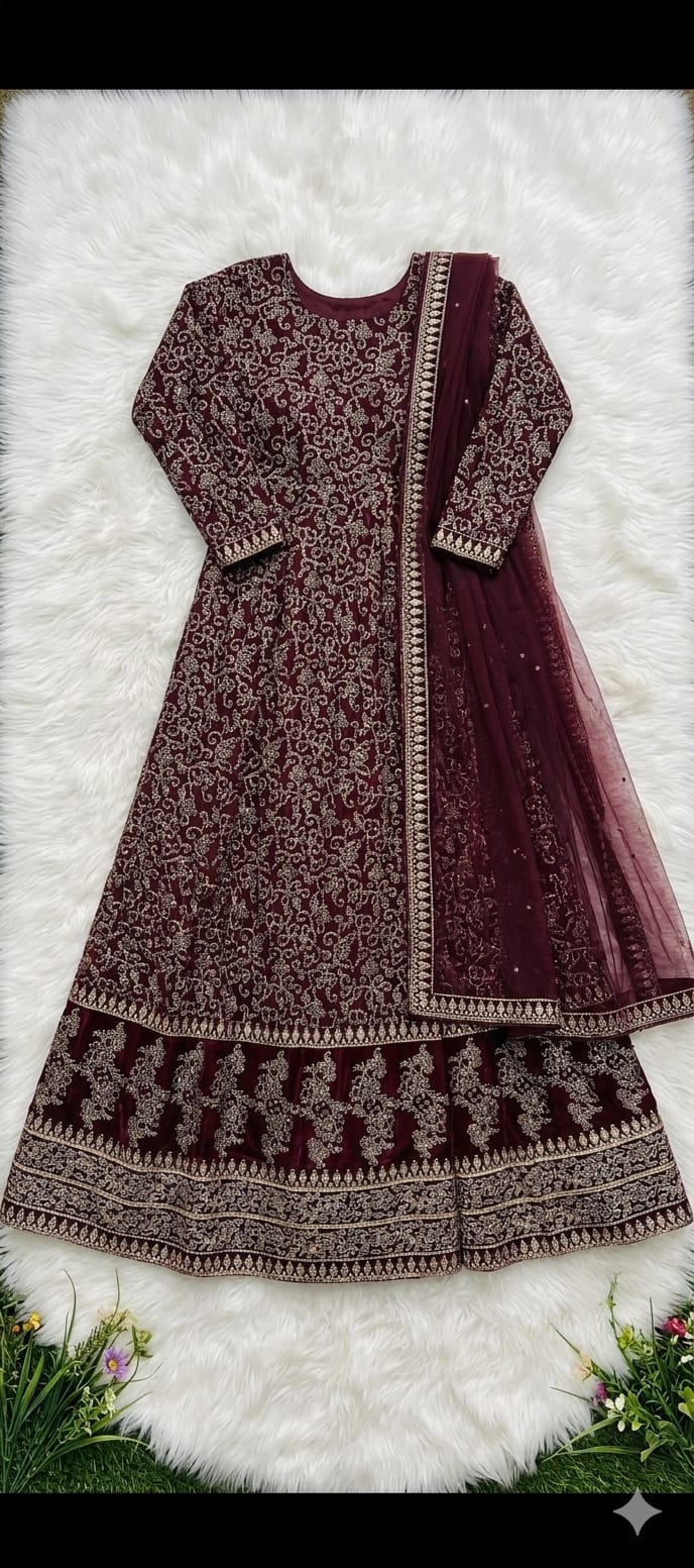 Fancy Block Printed Maxi – Mehroon