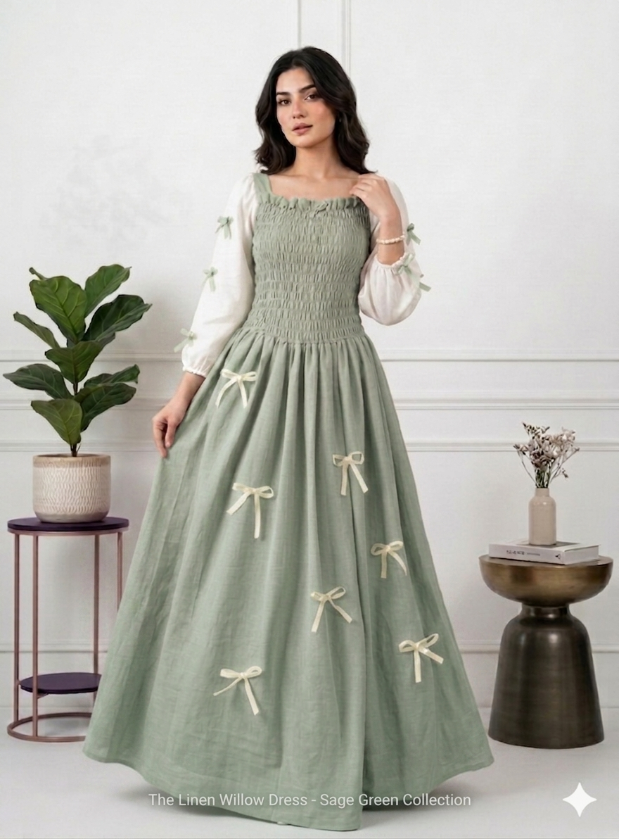 The Smocked Ribbon Maxi sage green