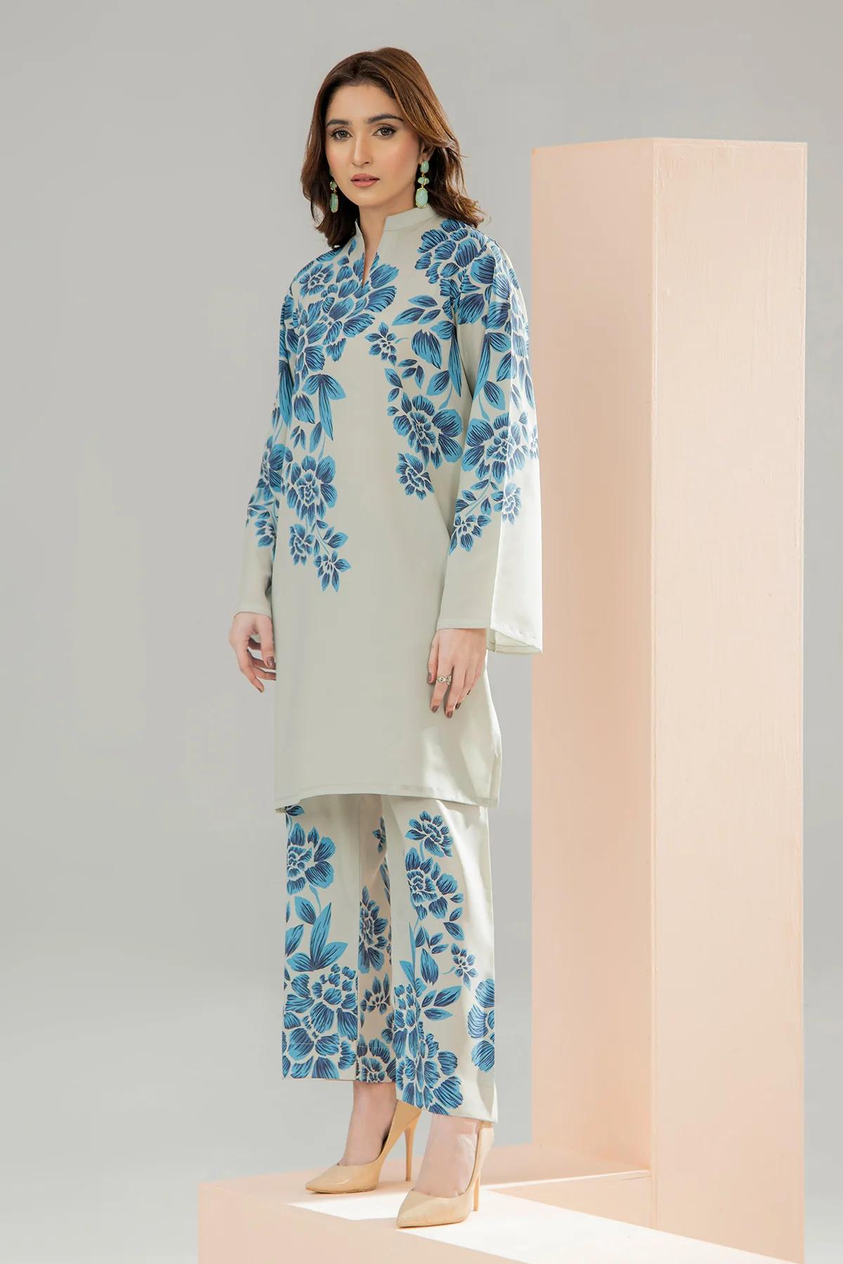 White Ocean 2 Pc Suit – Pink Floral Digital Print