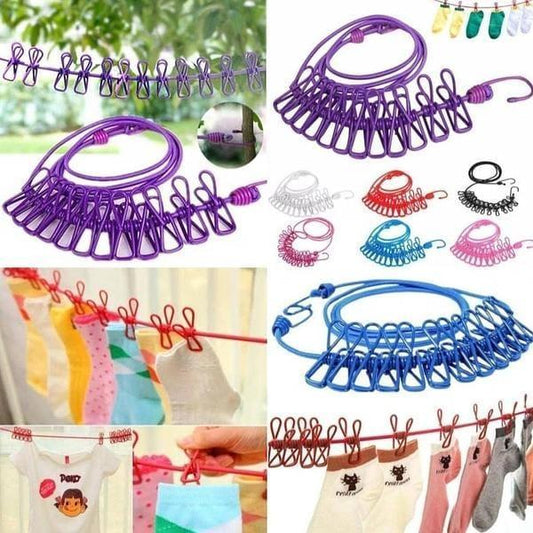 Portable Elastic Laundry Drying Rope with Clips