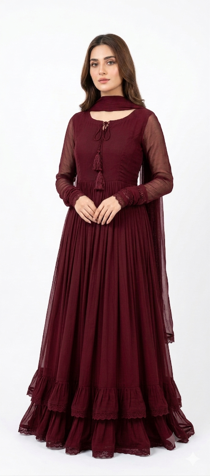 💖 Elegant Two Layers Border Flare Maxi
🌸 Includes Matching Dupatta & Trouser (3PCS)