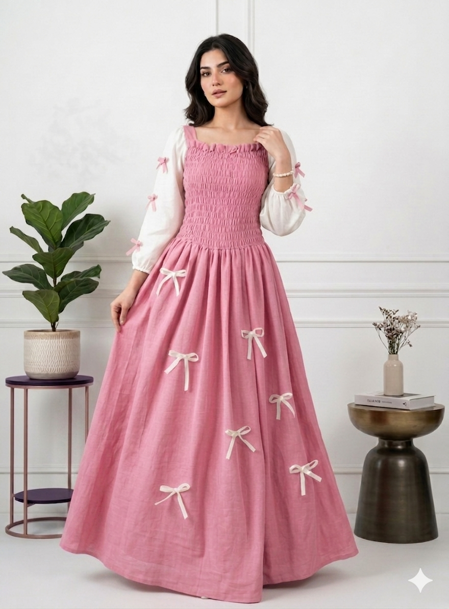 The Smocked Ribbon Maxi Pink