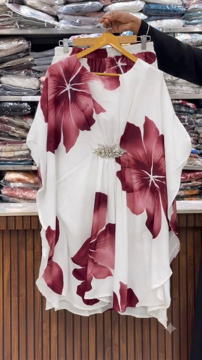 ✨ Digital Floral Kaftan Mehroon