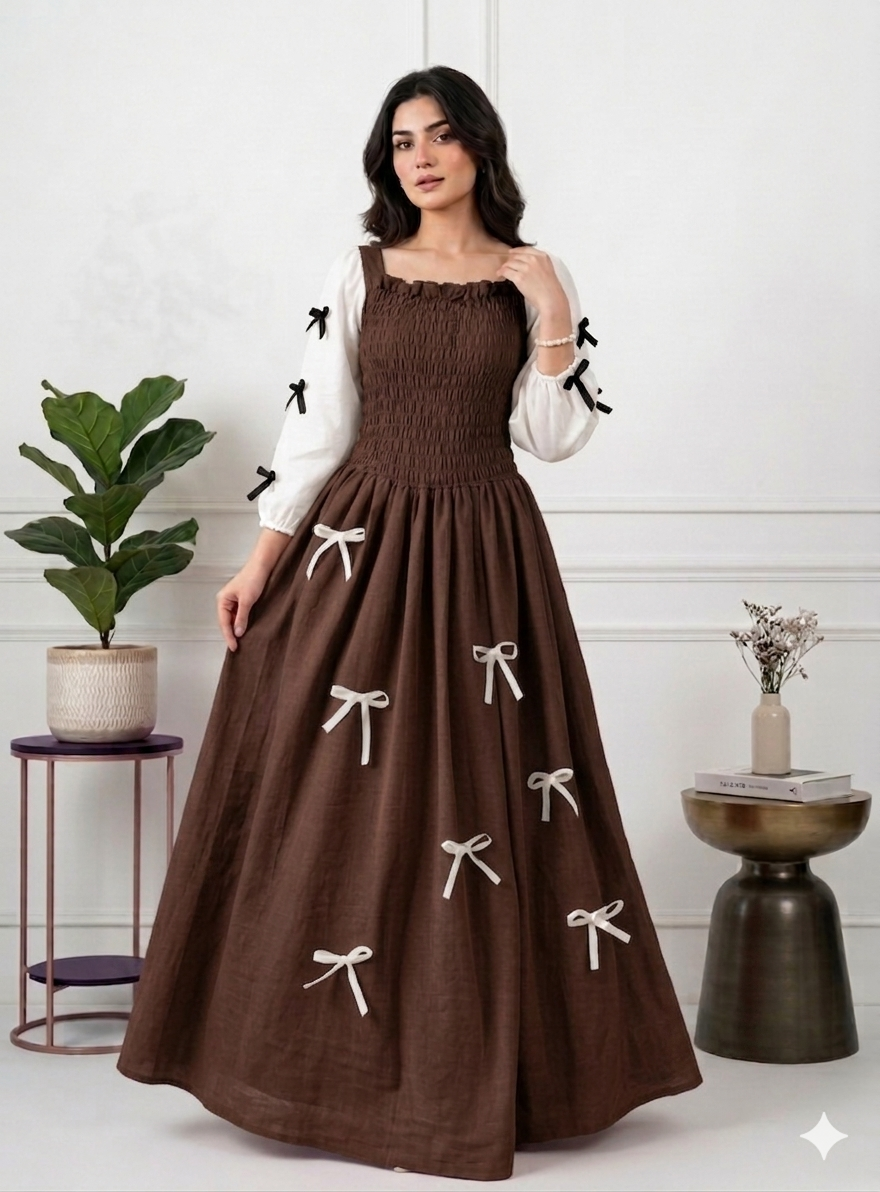 The Smocked Ribbon Maxi Brown