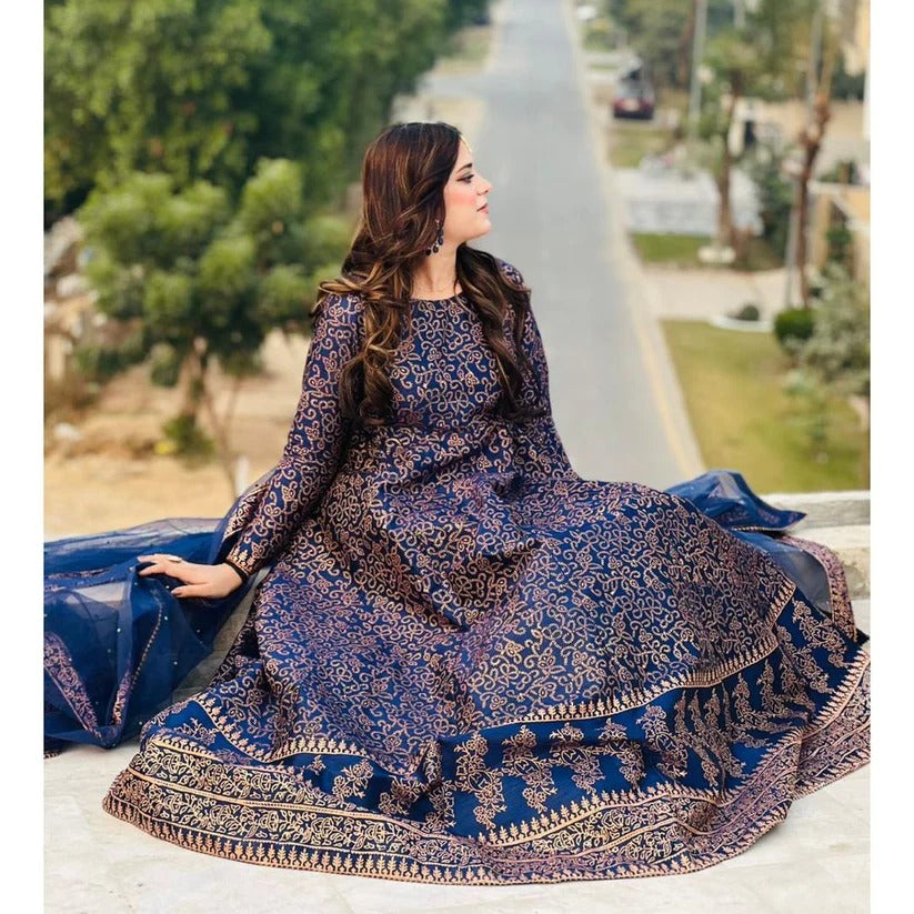 Fancy Block Printed Maxi – blue
