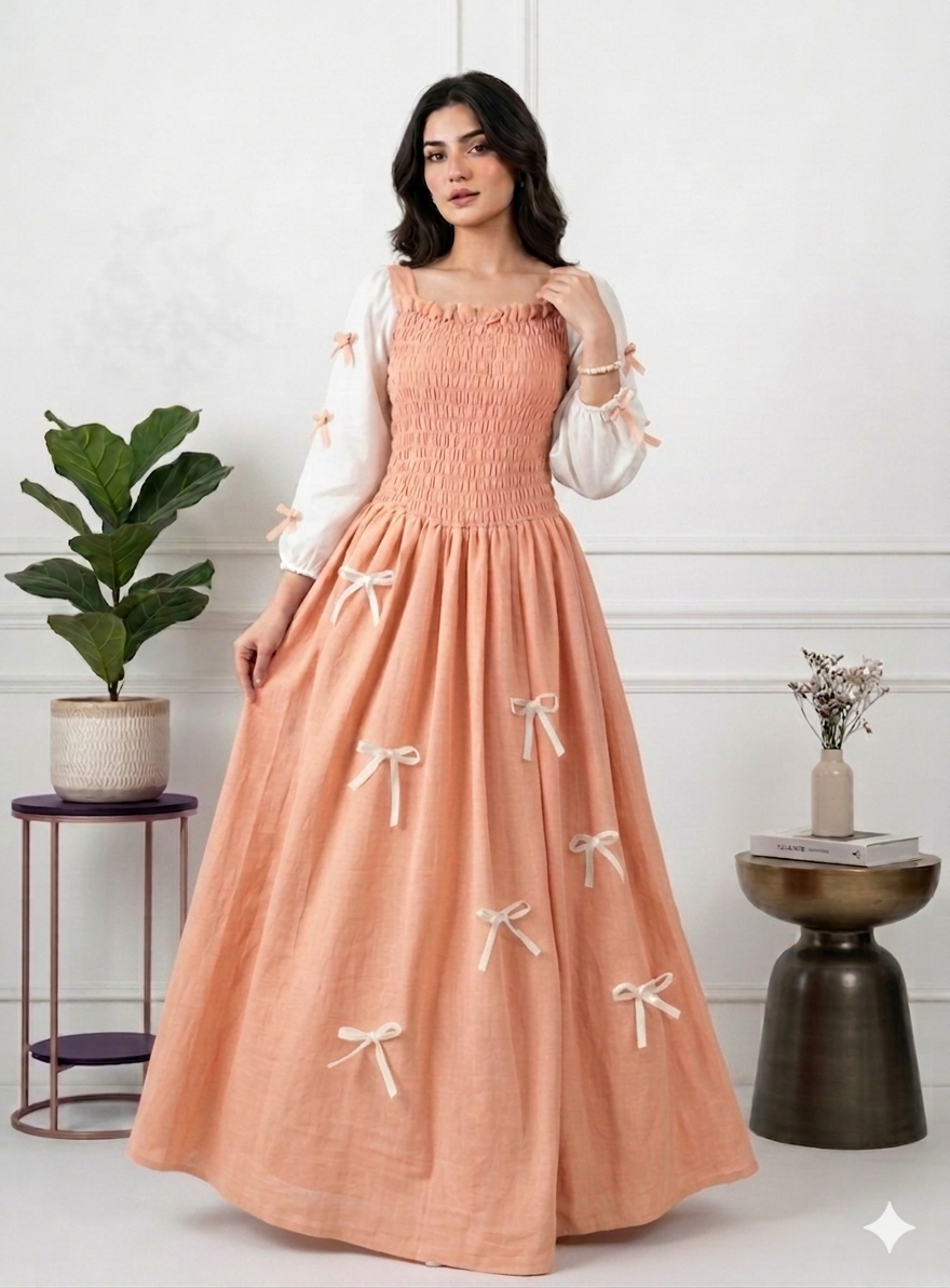 The Smocked Ribbon Maxi peach