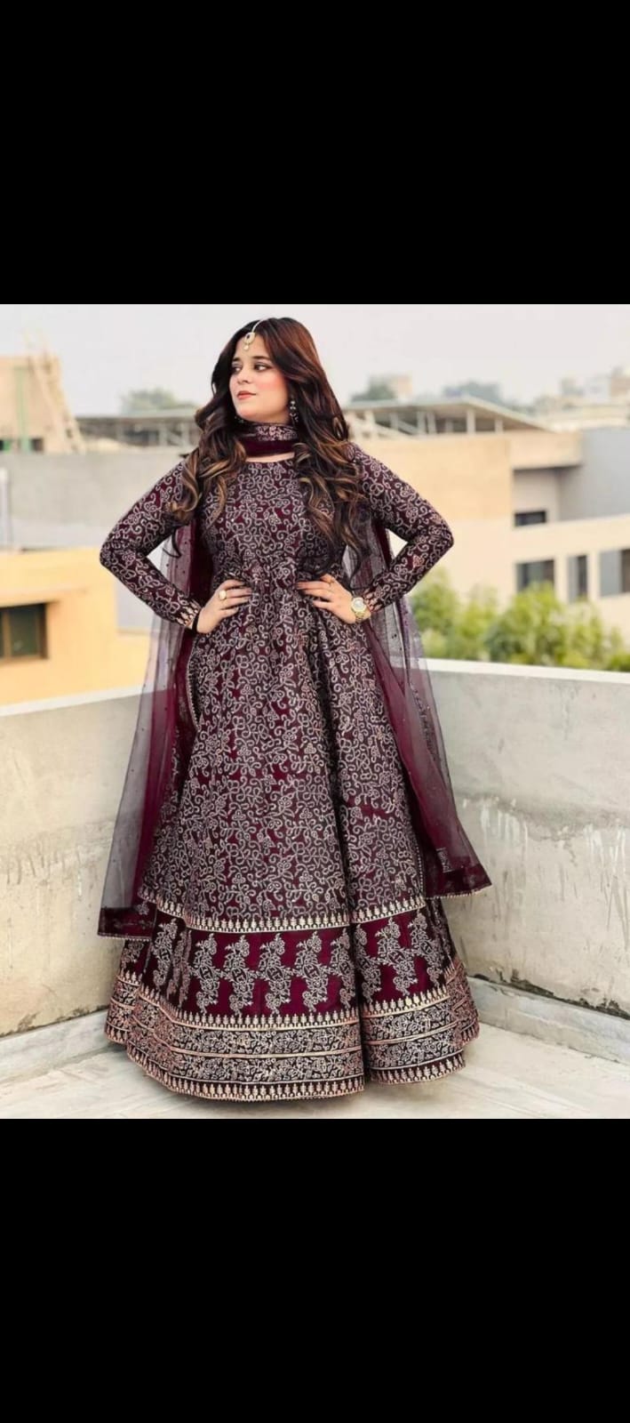 Fancy Block Printed Maxi – Mehroon