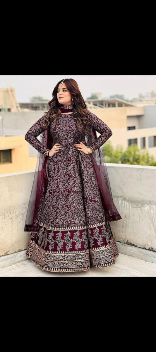 Fancy Block Printed Maxi – Mehroon