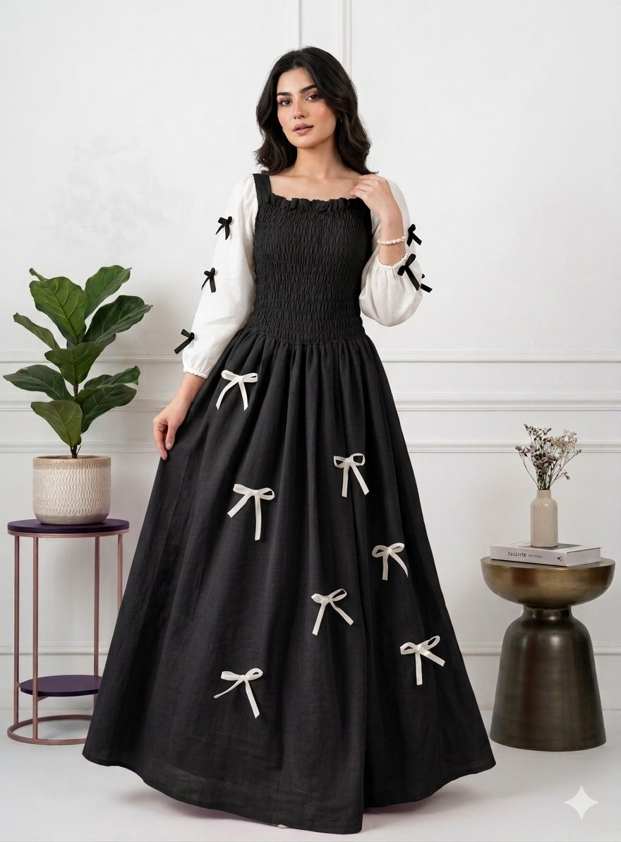 The Smocked Ribbon Maxi black